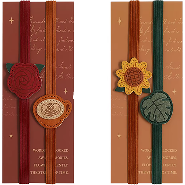 2er-Pack elastische Notizbuchbänder, dekorative Vintage-Nähte, PU-Blumendesign, schöner elastischer Verschluss für Tagebuch-Organizer-Taschen