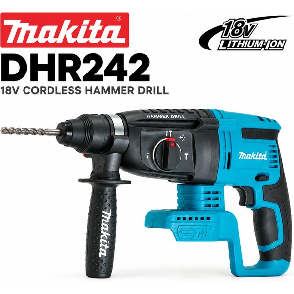 Makita DHR242 18V Bürstenloser Akku-Bohrhammer SDS Plus, 24mm Betonkapazität 2,0J 4700 IPM 3 Modi, Professionelles Bauwerkzeug für BL1860B BL1850B BL1815, EU-Lager Schnelle Lieferung