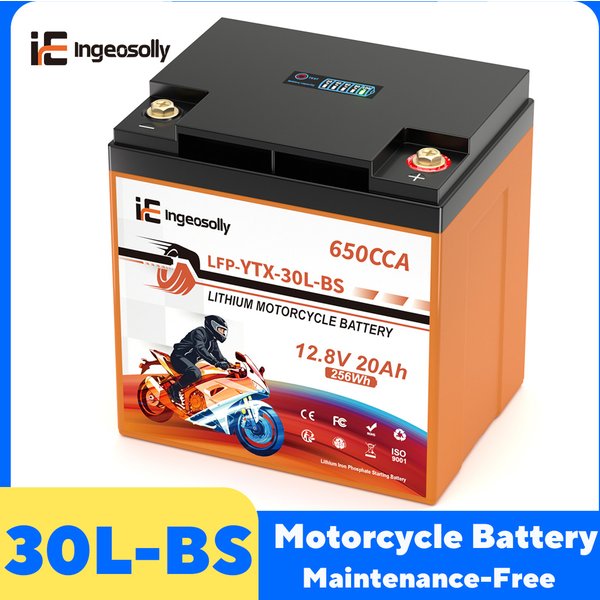 Ingeosolly 30L-BS 12V 20Ah Motorrad-Starterbatterie CCA 650 LiFePO4-Batterie Lithium-Eisenphosphat-Batterie mit BMS für ATV UTV Roller Schneemobil
