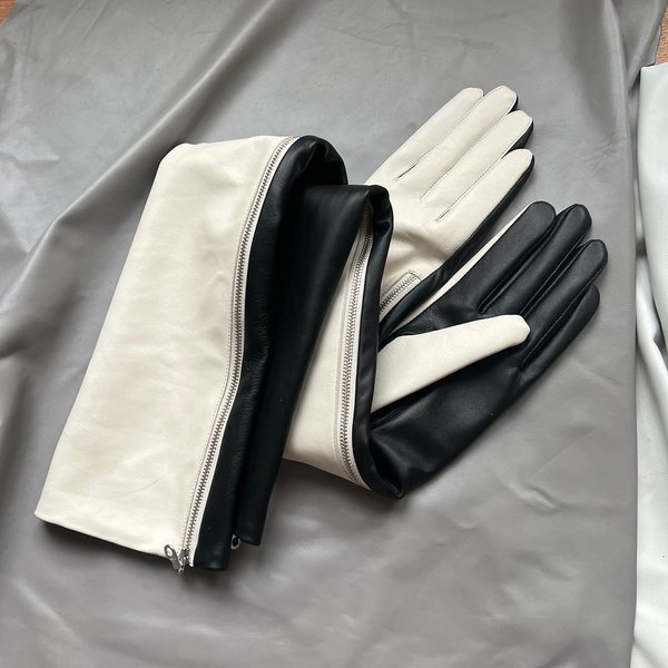 Echte Leder-Langhandschuhe mit Reißverschluss für Herren in Schwarz und Weiß, Überknie-Handschuhe für Damen, lange Handschuhe aus Schafsleder