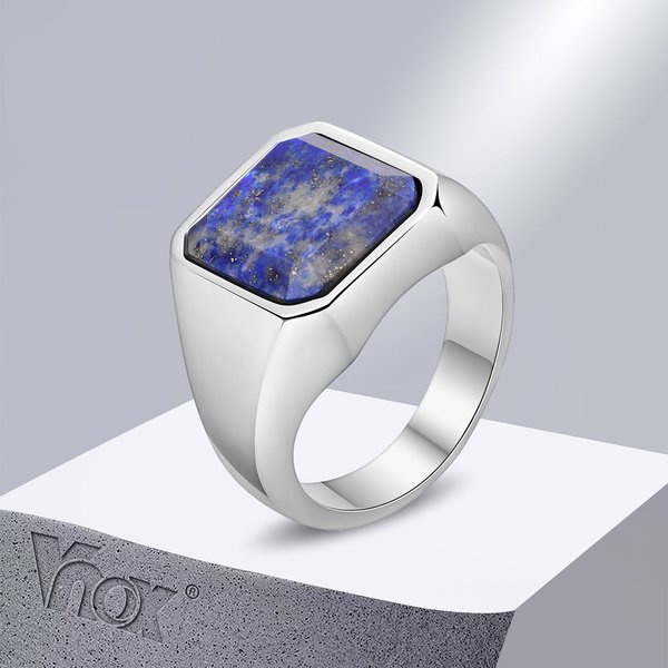 Vnox – bagues chevalières carrées élégantes en pierre naturelle pour hommes, bague en métal en acier inoxydable, bijoux cadeaux de fête