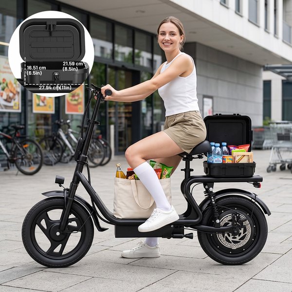 Trottinette électrique HEADER H1L 500W avec siège, batterie 48V 10.4Ah, pneus pneumatiques de 14 pouces, trottinette électrique pliable pour adultes avec panier de rangement arrière compact, autonomie