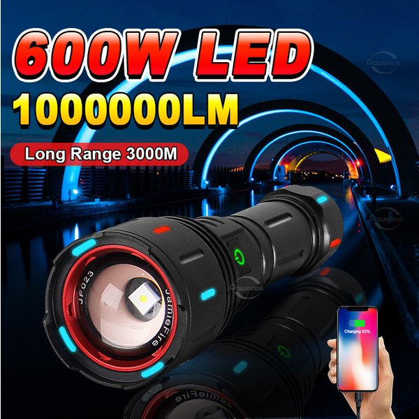 1000000LM 600W lampe de poche LED puissante 26650 lampe torche Ultra lumineuse rechargeable torche longue portée haute puissance 18650 lanternes tactiques