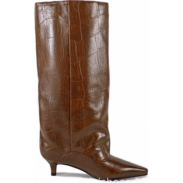 Ladies' Spring and Autumn New Cat Heel Wide Leg Knee Knee Boots Fashion Pointed Women's 35-45 Large Low Heel Middle Leg Boots