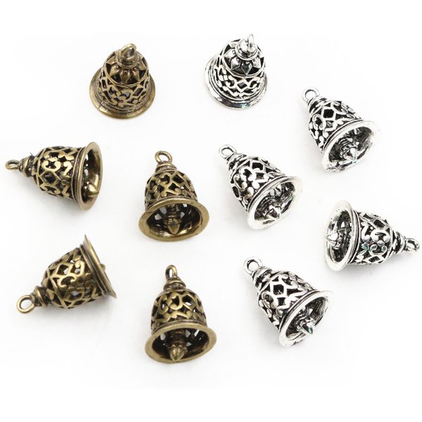 10 pièces 15x12mm Bronze Antique argent plaqué laiton matériel rétro cloche creuse pendentifs à breloque résultats de collier
