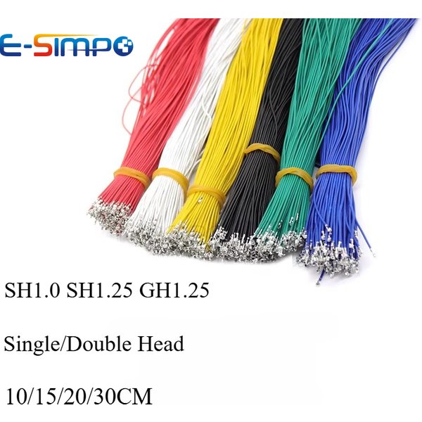 100 pièces de fils électroniques connecteurs SH GH à pas de 1,0 mm et 1,25 mm, à tête simple/double, 10/15/20/30 cm, sans boîtier