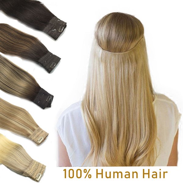 Extensions de cheveux naturels Sunmofavo à clipser, lisses, avec fil invisible, fusion naturelle, 4 clips, pour femmes, usage quotidien