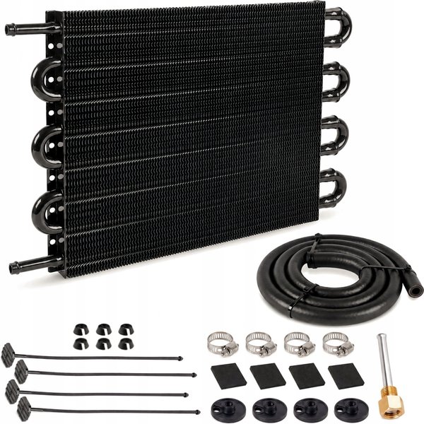 Universeller 8-Reihen-Aluminium-Getriebeölkühler – Schwarzes Fernkühlungs-Kit für AT/MT, Servolenkung & Differenzial, mit Schlauch