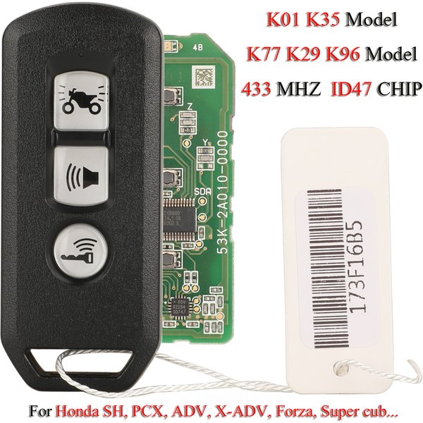 jingyuqin K01 K35 K77 K29 K96 Keyless Go Motorcycle Remote Smart Car Key For Honda X-ADV SH Forza PCX Hybrid 433MHZ ID47 Chip