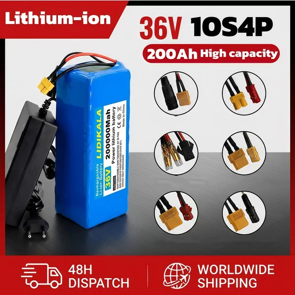 LIDIKALA Langstrecken 36V 200000mAh 10S4P 18650 Li-Ionen-Akku mit integriertem Smart-BMS, mit XT60- & DC-Anschluss, wiederaufladbarer Ersatzakku für Elektrofahrräder und Elektroroller.