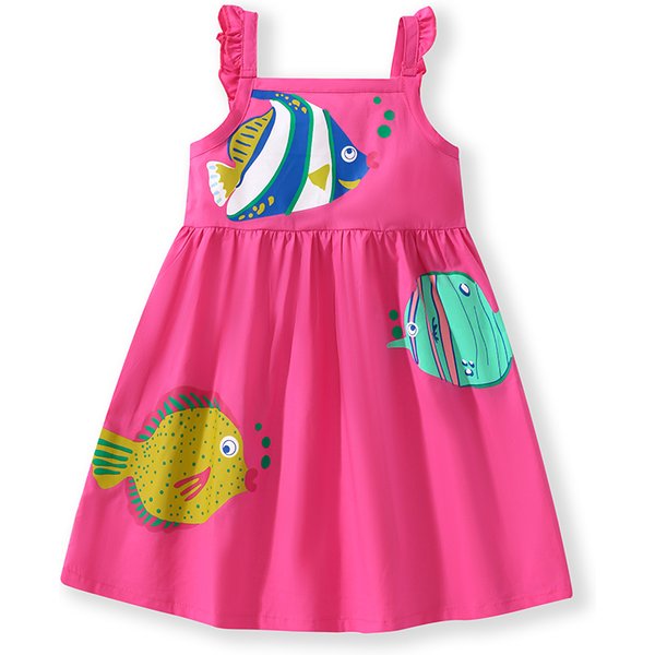 Little Maven Mädchen ärmellose Kleider Tiere Fischdrucke Baby Mädchen Strandkleider Vestidos Rosa Kleider für Mädchen Sommer