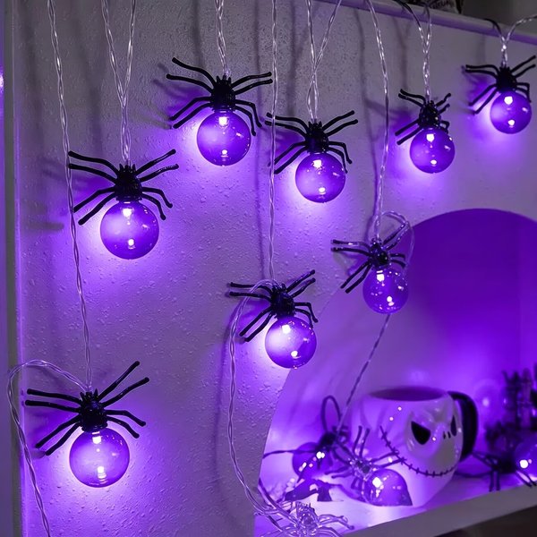 10 LED Lampki Pająki na Baterie, Dekoracje Halloweenowe, Lampki Fairy Lights na Imprezy, do Domu Strachów, Wewnątrz i na Zewnątrz