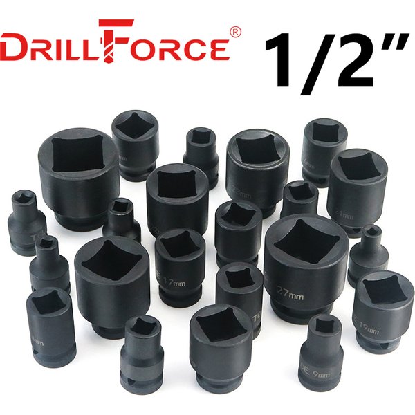 Drillforce 5–30 mm Schlagschrauber-Steckschlüssel, quadratischer Fahrerkopf, 1/2 Zoll Adapter, Auto, LKW, Reifenreparatur, industrielles Druckluftwerkzeug