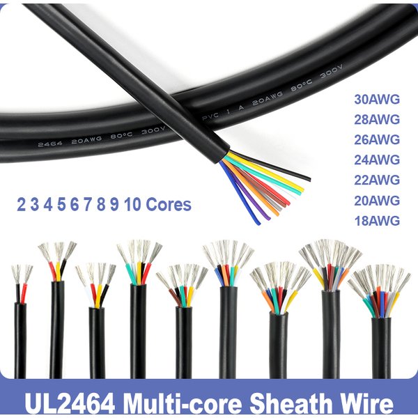 Fil de cuivre UL2464 1 ~ 10M, 30 28 26 24 22 20 18awg, gaine isolée en PVC 2 3 4 5 6 7 8 9, câble de commande de Signal Audio canal 10 cœurs