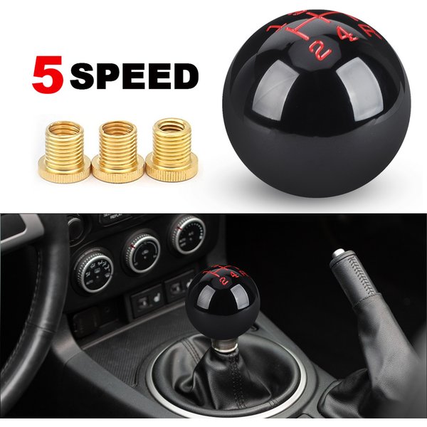 Pommeau de levier de vitesse manuel automatique pour voiture, 5 vitesses, avec adaptateur M8 M10 M12, bâton à bille ronde noire, têtes de changement de vitesse de remplacement