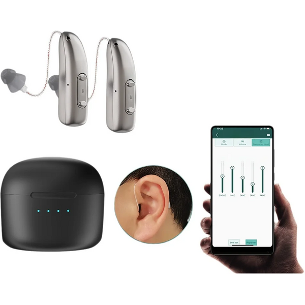 Aides auditives auto-ajustables sans ordonnance médicale, pour perte auditive légère à modérée, avec application gratuite, ajustement invisible et réduction du bruit, Audifonos