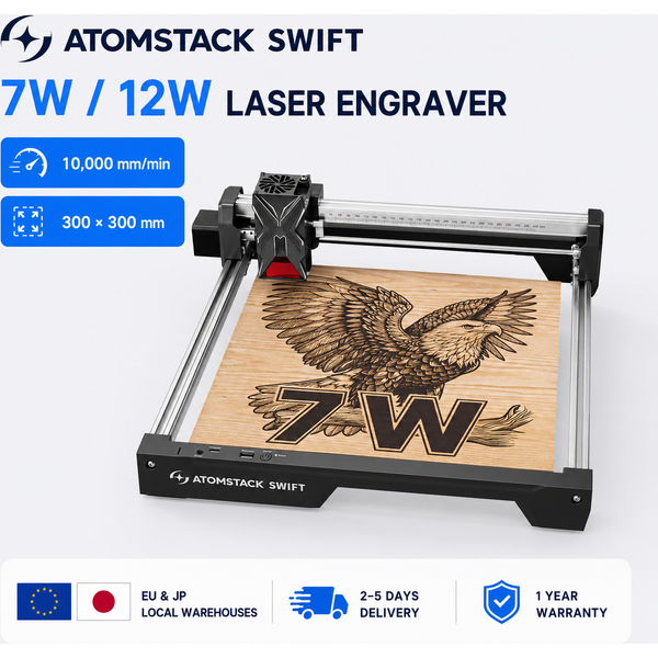 Graveur et Découpeur Laser Diode ATOMSTACK Swift 7W 12W 300x300mm Contrôle par Application pour Bois Cuir Acrylique