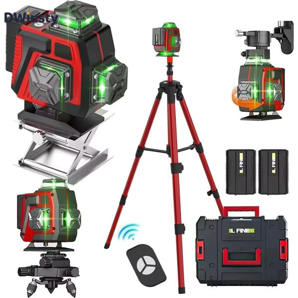 16-Linien-Laser-Nivelliergerät mit 1,2 m Stativ, grüne Linie, selbstnivellierend, 360° horizontal und vertikal, ferngesteuerte grüne Strahllaser-Nivelliergeräte