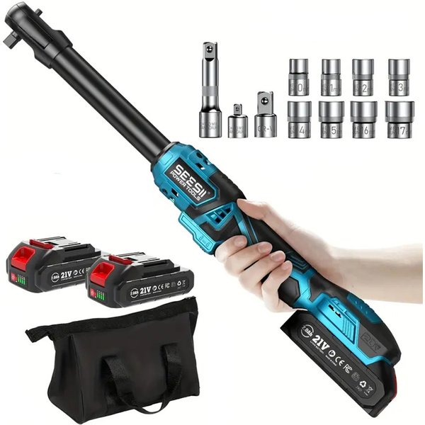 SEESII 21V 6,3'' Verlängerter Elektrischer Ratschenschlüssel 3/8'' 80Nm Kabelloser Elektroschrauber Wiederaufladbarer Winkelschlüssel Auto-Handwerkzeuge für Makita 18V Akku