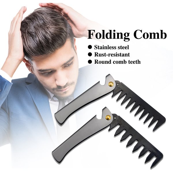 Männer Retro Öl Kopf Kamm Tragbare Falten Edelstahl Kamm Friseur Styling Runde Zähne Kamm Textur Modellierung Stahl Kamm