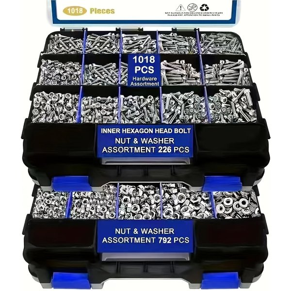 1018-teiliges Schraubenset, Edelstahl-Sechskantschrauben- und Muttern-Kombinationsset, Hochwertiges Hardware-Zubehör