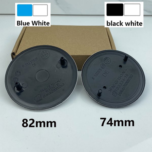 2 pièces 82mm 74mm pour BMW E46 E39 E38 E90 E60 Z3 Z4 M3 M5 M6 X3 Autocollant Emblème de Voiture Base Noire Capot Avant Arrière Coffre
