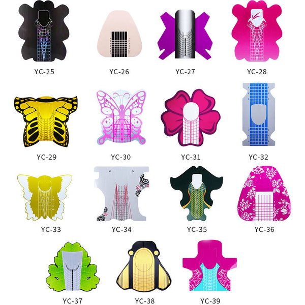 100 pièces/rouleau Nouveau design Autocollants pour extensions d'ongles, formes auto-adhésives puissantes pour gel UV, guide de construction, accessoire pochoir