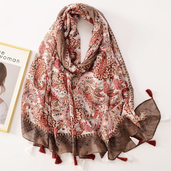 Mode aztèque belle noix de cajou florale gland Viscose châle écharpe de haute qualité enveloppement Pashmina étole Bufandas musulman Hijab 180*90Cm