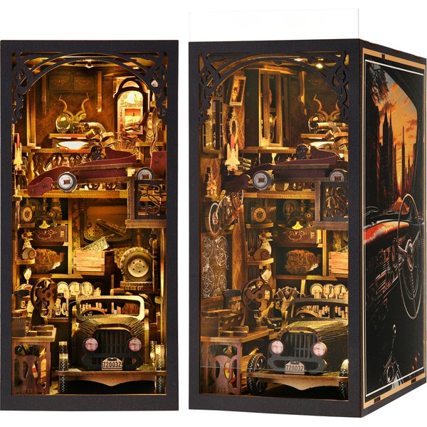 Buch Nook Kit Oldtimer F1 DIY Holz puzzle Bücherregal Einsatz Dekor Puppenhaus Modell Buchs tütze Gebäude Dekoration Geschenke