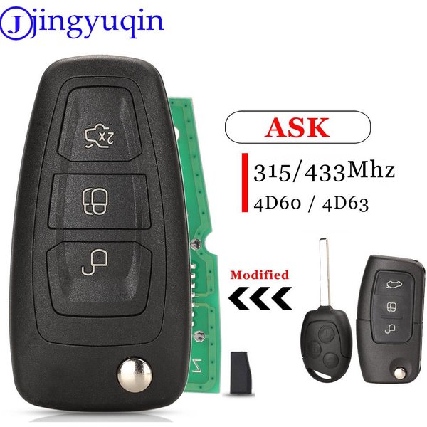 Jingyuqin – clé télécommande de voiture à 3 boutons modifiés, 315/433MHz, ASK ID60, pour Ford Kuga c-max Focus Fiesta Mondeo Galaxy HU101 FO21