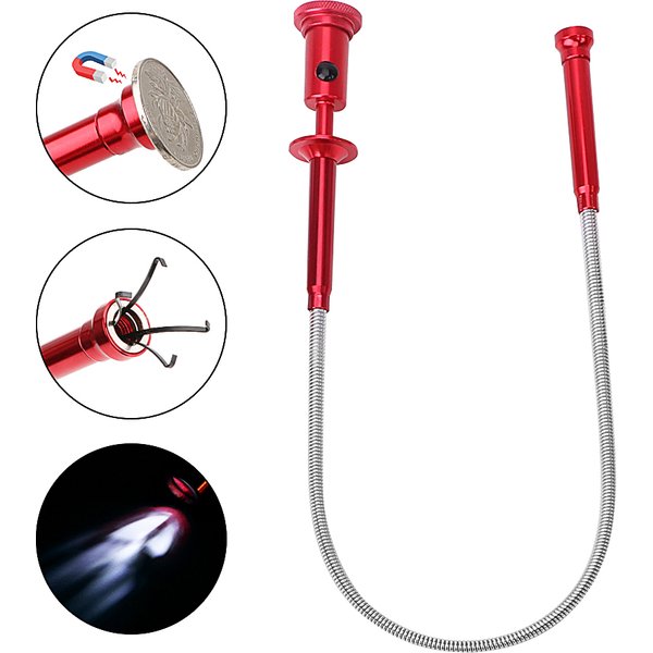 Flexible Pick Up Tool Magnetic Long Spring Grip Magnet + 4 Claw + LED Light Home Toilet Gadget Sewer Cleaning Pickup Tools