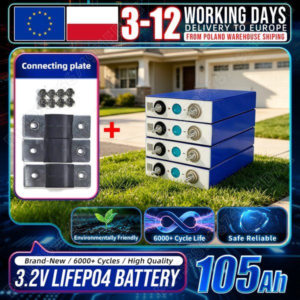 Neue 105Ah LiFePO4-Batteriezellen, 6000+ Zyklen, 3,2V wiederaufladbare Lithium-Eisenphosphat-Zellen, DIY 12V 24V 48V Batteriepack für Wohnmobile, Camping, Golfcarts, Solar-Heimenergiespeicher,