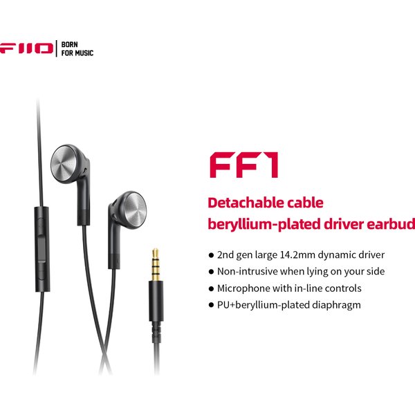 FiiO FF1 3.5mm HIFI Music Wired Bass Earbud 14.2mm Dynamic HD Microphone Earphone for Gaming Meeting Video