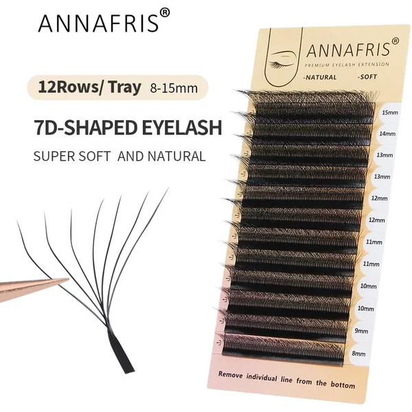 ANNAFRIS 7D W-förmige Wimpern, vorgefertigte Fächer-Wimpernverlängerung, natürliche weiche 7D W-Blumenwimpern