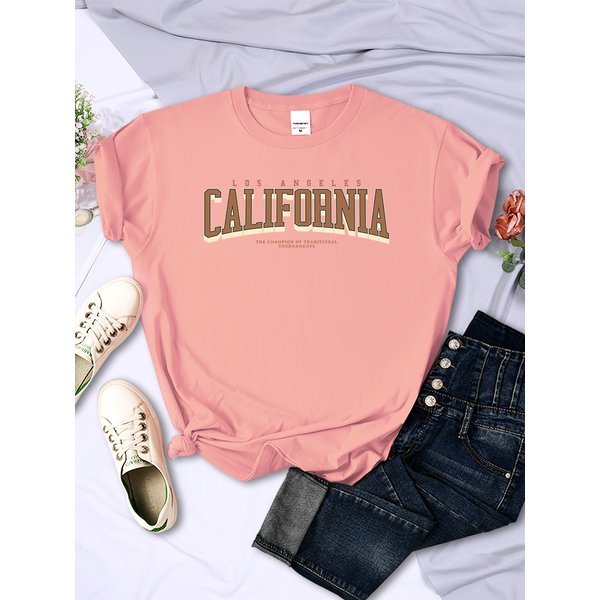 Los Angeles California The Winnerof Tournaments T-Shirt Women Summer Breathable T Shirts Street Clothes Simple Soft Short Sleeve