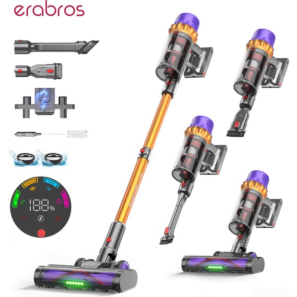 Erabros EV5 70KPA Ultra-Starker Kabelloser Staubsauger 550W 80 Minuten Laufzeit Drahtloser Staubsauger mit 4 Modi & Smart-Display