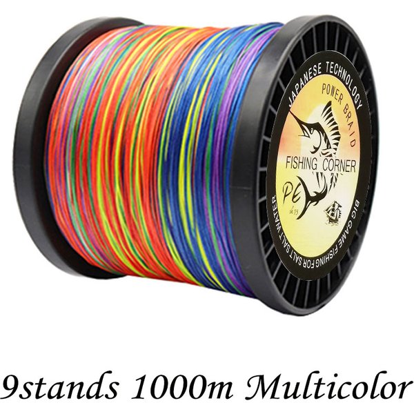 Ligne de poisson tressée X9 1000M, 9 brins, Multifilament multicolore pour eau salée, fil tressé PE solide 15 20 30 40 85 120 130 160 200LB
