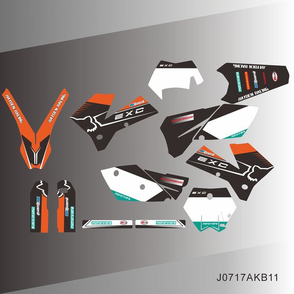 Dla KTM EXC EXCF 125 200 250 300 400 450 525 EXC EXC-F 2005 2006 2007 Naklejki graficzne Zestaw naklejek Niestandardowy numer Nazwa Naklejki