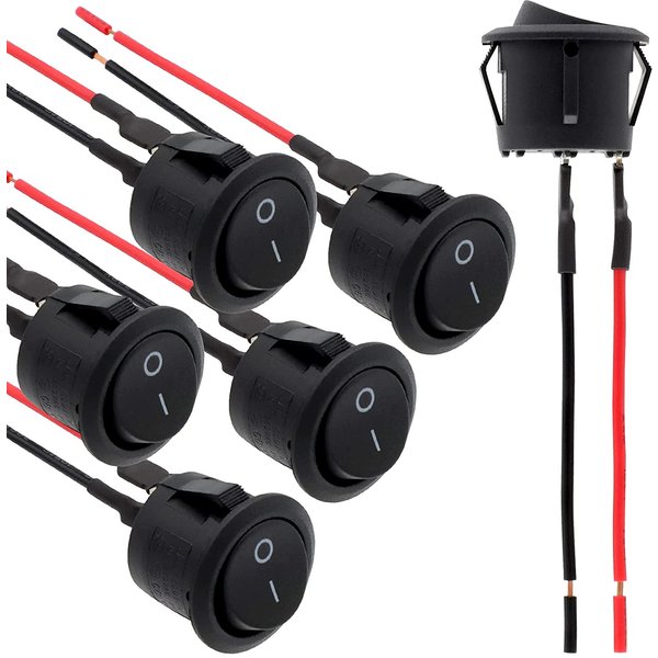 6Pcs Mini Rocker Switch 12 Volt ON Off Toggle Switch with Pre-Wired 6A/250V 10A/125V AC 12V DC Electrical Switches for DIY Apply