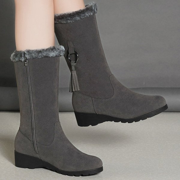 BCEBYL Herbst und Winter Mode Neue Casual Plus Samt Warme Runde Kappe Zipper Einfarbig Bequeme frauen Stiefeletten