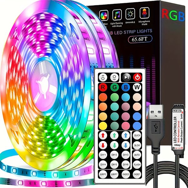 Taśmy LED z pilotem 44-klawiszowym 1m 5m 10m 20m RGB do dekoracji ścian, pokoju, domu, sypialni, na imprezę, jako podświetlenie TV