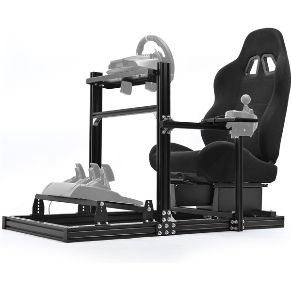 Minneer Renncockpit mit Schwarzem PVC-Sitz – Verstellbarer 3060 Aluminiumlegierungsrahmen, Kompatibel mit Großen Lenkradmarken