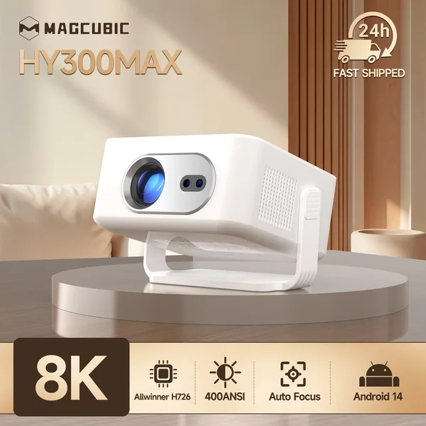 Magcubic Android 14 Autofokus HY300Max Tragbarer Projektor 8K 400ANSI WiFi 6 Projektor Unterstützt Full HD 720P Heim- und Outdoor-Kino