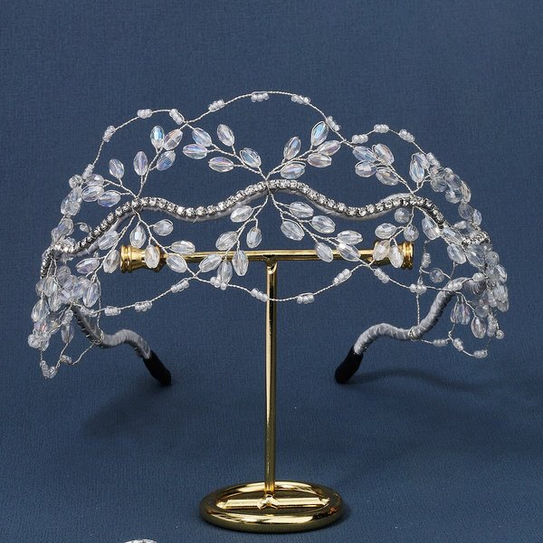 Crystal Winding Headband Fashion Hair Accessories Women Three-dimensional Leaf Crystal Headband Side Cute Hair Band Headwear