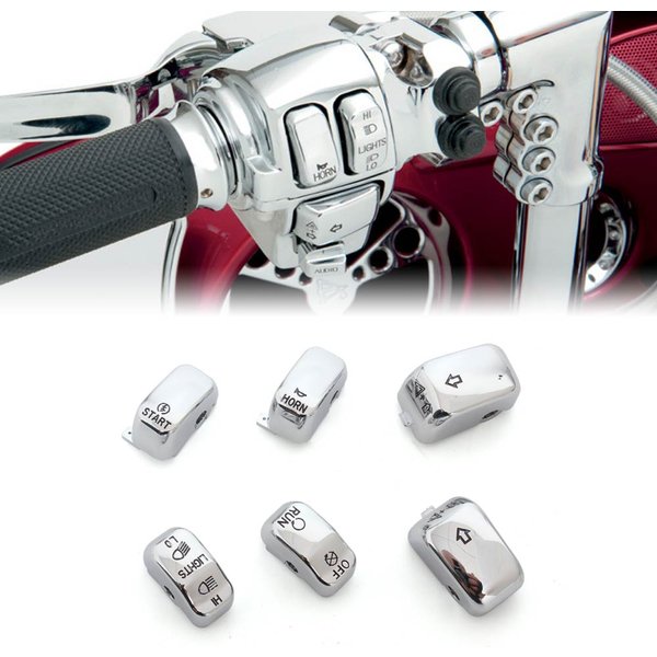 6-teiliges Chrom-Lenker-Handschalter-Kappen-Abdeckungs-Knopf-Kits für Harley Touring Road King Sportster Softail Dyna VRSC/V-Rod