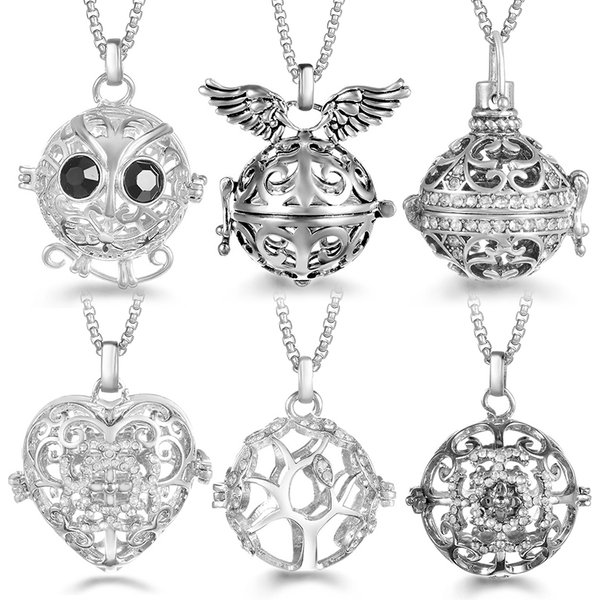 Carillon du mexique, ailes d'ange, chaîne en acier titane, pendentif d'aromathérapie, collier boule de musique, diffuseur d'huile essentielle, accessoires