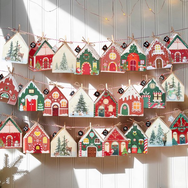 Pendentifs en forme de maison en papier de noël, 6/28 pièces, décorations d'arbre de noël pour la maison, cadeaux du nouvel an 2024, 2025