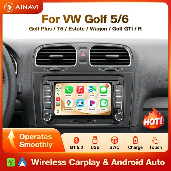 AINAVI Car Radio For VW Polo 5 Golf 5 6 T5 Jetta 6 Passat B6 B7 Tiguan Touran 2Din 7 Inch Wireless Carplay Android Auto Bluetooth Car Stereo Screen USB FM RCA RDS Multimedia Player