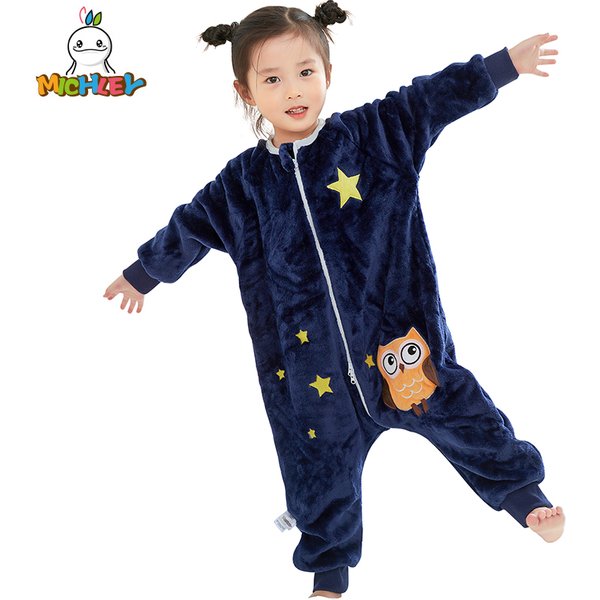 MICHLEY Halloween cadeaux hibou enfants sac de couchage mignon flanelle sac de nuit épais chaud vêtements de nuit portable couverture body 1-6T
