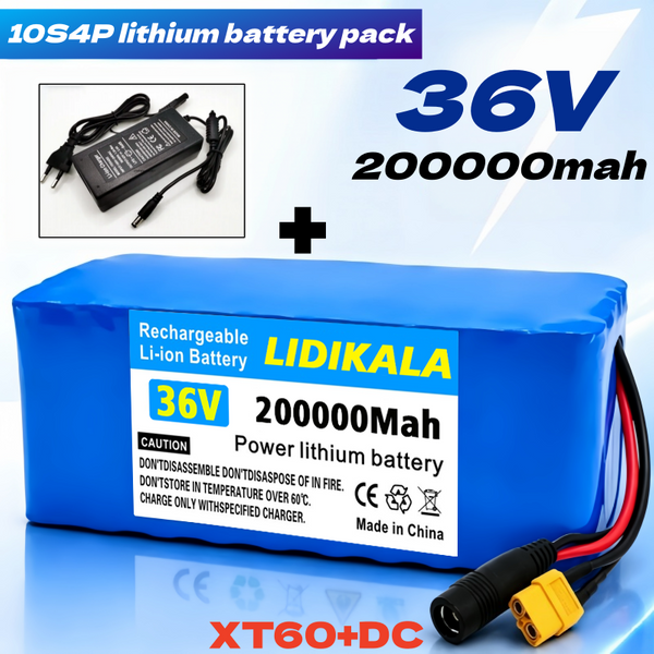 36V 200Ah 10S4P 18650 Lithium-Akku-Pack mit eingebautem BMS, wiederaufladbarer Li-Ionen-Akku, Hochleistungs-Ersatzakku für Elektroroller, Elektrofahrrad, E-Bike